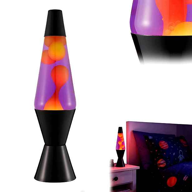 Lávová Pohyblivá Lampa Fialová Pohyblivá Kapalina Černá Základna 34 cm