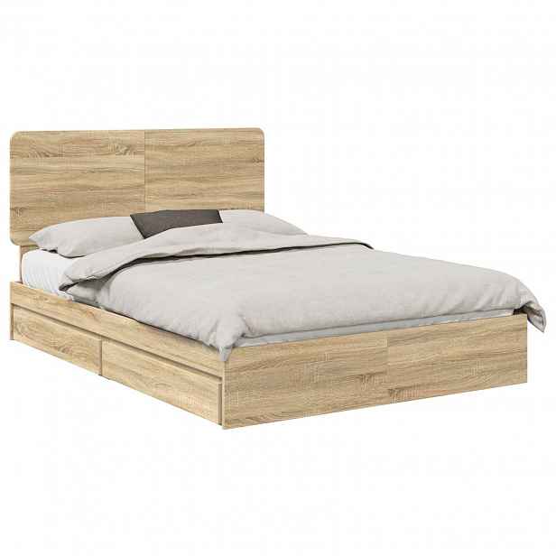 vidaXL Postel s úložným prostorem se zásuvkou Sonoma dub 140 x 190 cm