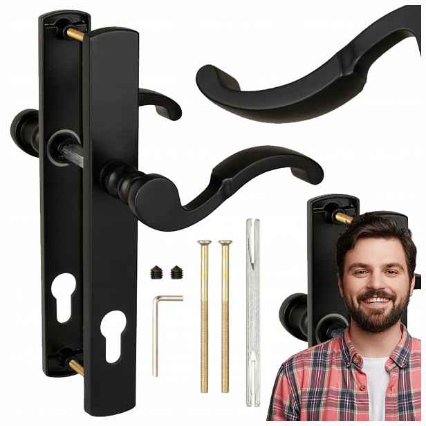 Klika Pro Bránu Brány Černá 90 MM Pravý Štítek 100% Hliník Barocco