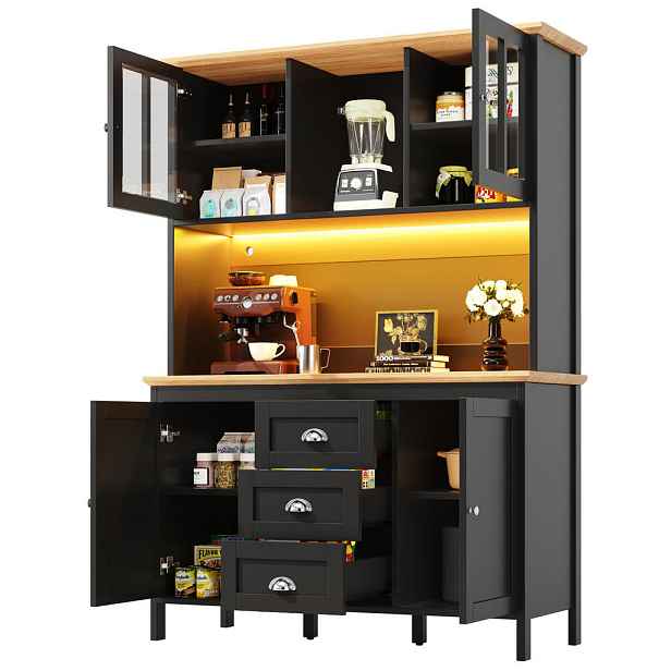 Modenvie BUFFET skříň, 120/40/179 cm, MDF a kov, černá, s LED osvětlením