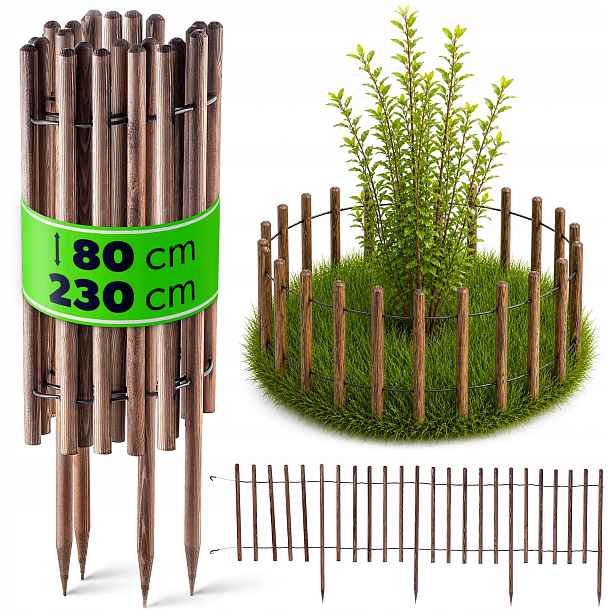 Obrubník Zahradní Palisáda 230 cm Trávníkový Zapichovací Dřevěný Plot Hnědý