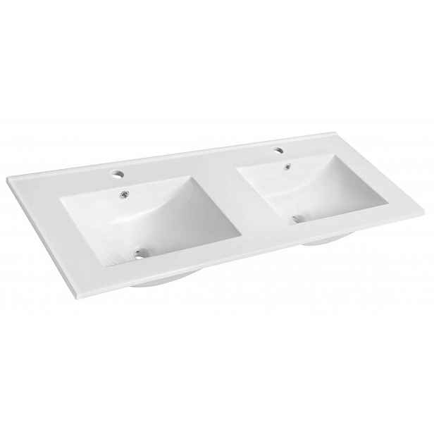 Sapho Slim - Dvojumyvadlo 120x46 cm, s přepadem, 2 otvory pro baterie, bílá 1601-120