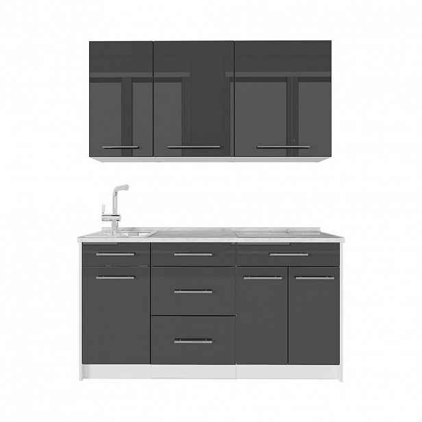 Vicco JEDNOTKOVÁ KUCHYNĚ Fame-Line, Antracitový vysoký lesk/Bílá, 150 cm, PD Mramor