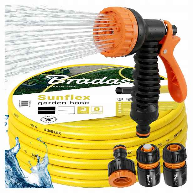 Zahradní Zavlažovací Pistole 3X Spojky 50 m 1/2" Ultra Odolná Vůči Uv