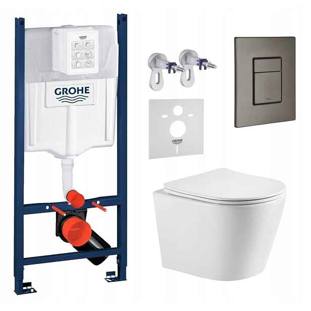 Wc sada Grohe s mísou Jess a tlačítkem grafit kartáčovaná Fresh