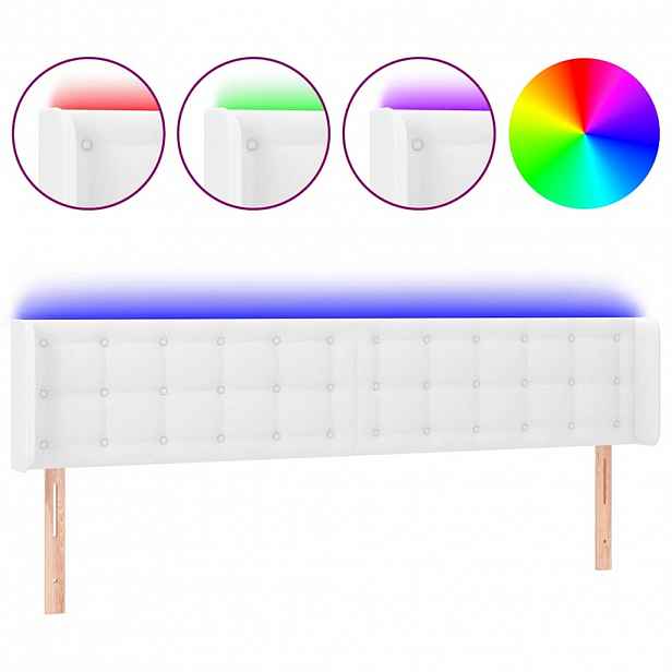vidaXL Čelo postele s LED bílé 203 x 16 x 78/88 cm umělá kůže