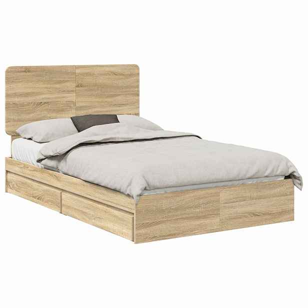 vidaXL Postel s úložným prostorem se zásuvkou Sonoma dub 135 x 190 cm