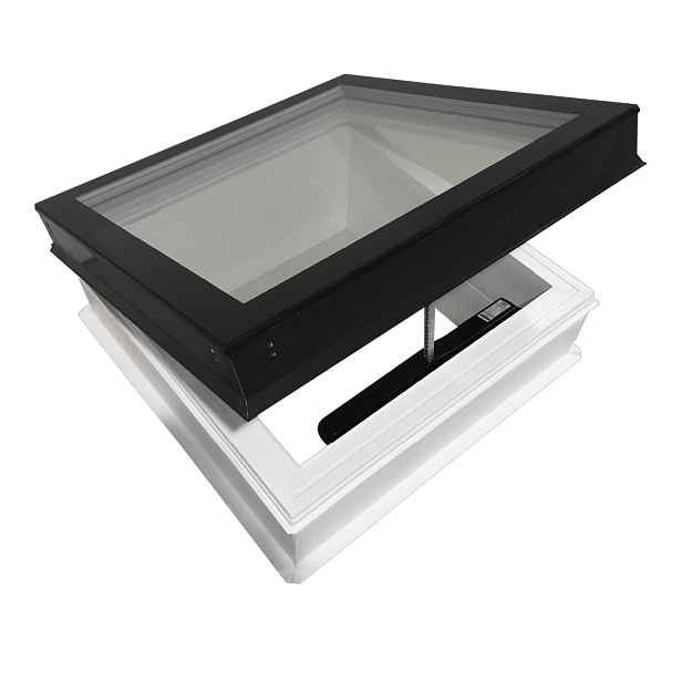 Světlík plochý otevíravý DEKLIGHT NO FRAME/RAL 7021 OPE/EL trojsklo manžeta 15 cm 70×70 cm