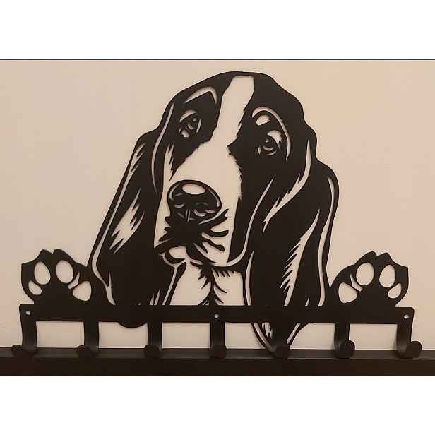 Věšák na klíče vodítka oblečení do předsíně Basset Hound 40 cm