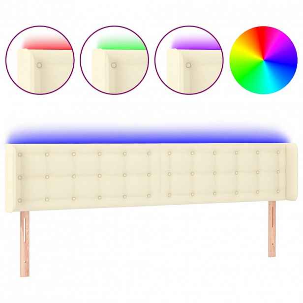 vidaXL Čelo postele s LED krémové 203 x 16 x 78/88 cm umělá kůže