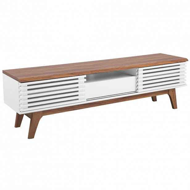 Beliani TV STOLEK Tmavě hnědý, Bílý DETROIT 35/149/44 cm