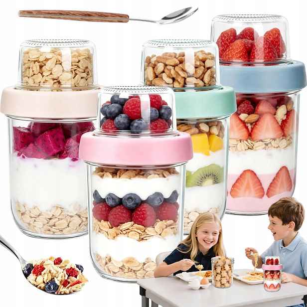 Sklenice Na Jogurt Ovesné Kaše Hermetické Víčka Set 4x600ML