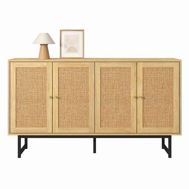STILVORA KUCHYŇSKÁ SKŘÍŇ přírodní, pravý ratanový výplet, 4 dvířka, do obývacího pokoje a jídelny, 140×39,5×80 cm