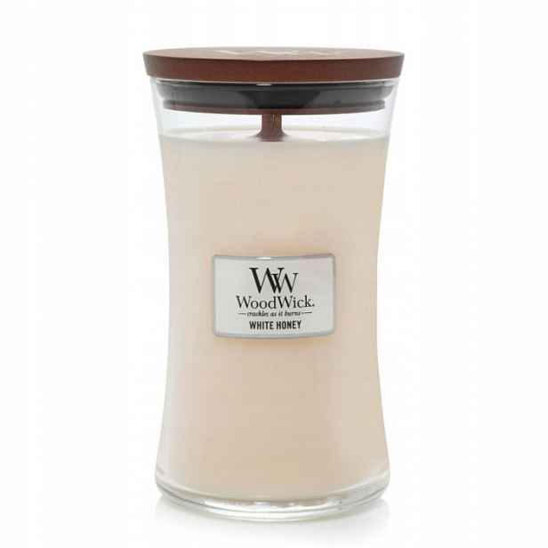White Honey – Woodwick – velká vonná svíčka s dřevěným knotem