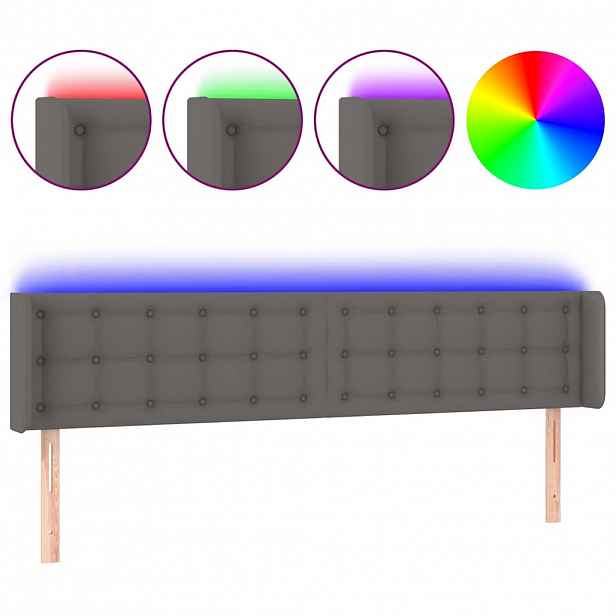vidaXL Čelo postele s LED šedé 203 x 16 x 78/88 cm umělá kůže