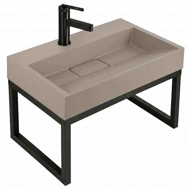 Nástěnné Umyvadlo Na Desku Béžové Obdélníkové 50 CM Rám Rea Goya Taupe