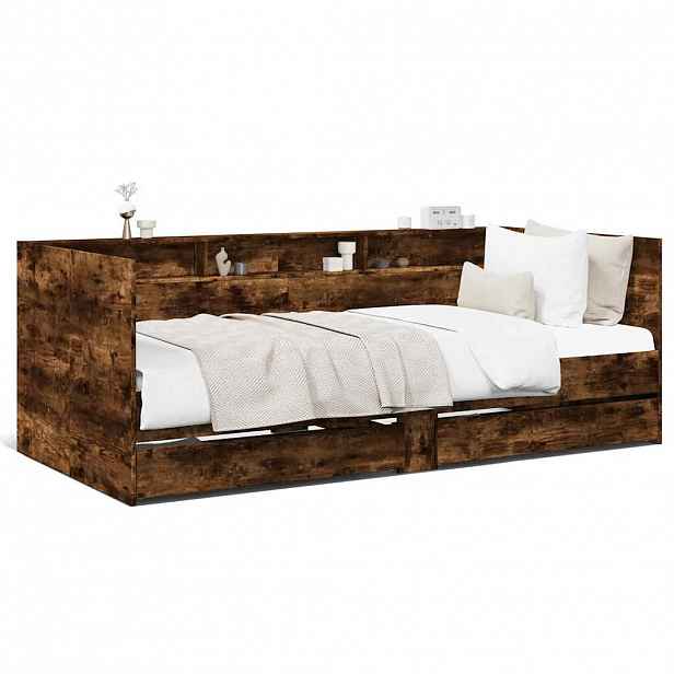 vidaXL Válenda se zásuvkami bez matrace kouřový dub 100 x 200 cm