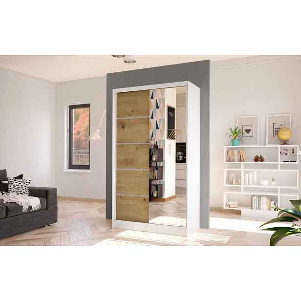 Elegantní šatní skříň ARINI 3 - šířka 100 cm, bílá / dub artisan
