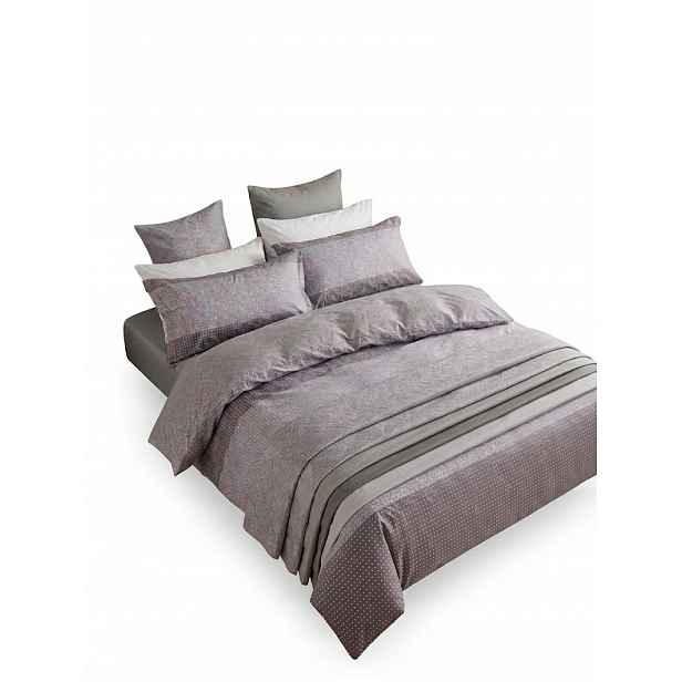 Sada Povlečení 100% Bavlna Velikost 220X200 2 Povlaky 70X80 Šedé Pruhy
