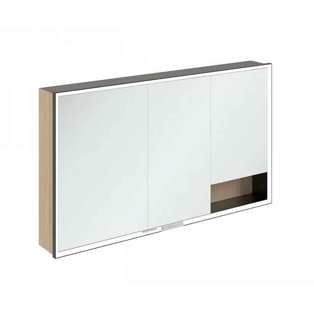 Villeroy & Boch My View+ - Zrcadlová skříňka s LED osvětlením 130x75x17 cm, 3 dvířka, Nordic Oak/matná černá B48113VJ