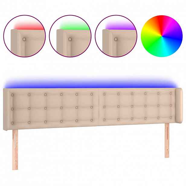 vidaXL Čelo postele s LED cappuccino 203 x 16 x 78/88 cm umělá kůže