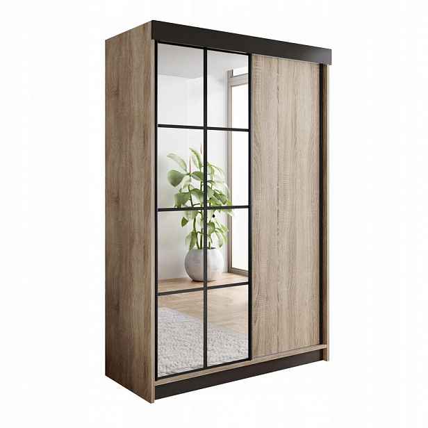 Kier Furniture POSUVNÁ ŠATNÍ SKŘÍŇ ARI 1 se zrcadlem 150 - Dub Sonoma