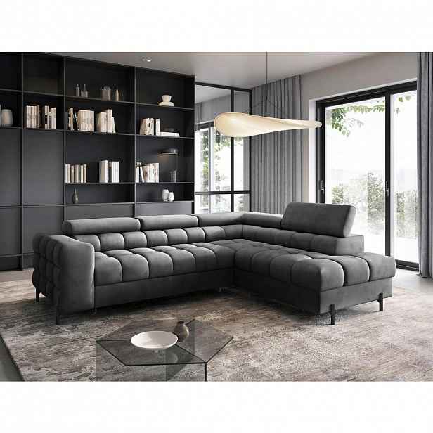 P & B ROHOVÁ SEDAČKA, textil, tmavě šedá