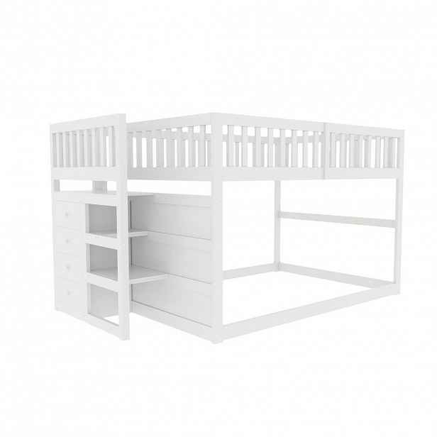 STILVORA PALANDA 140/200 cm, bílá & šedá, se 4 zásuvkami a schody