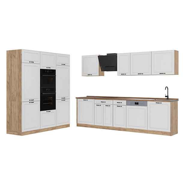 Vicco KUCHYŇSKÝ KOUT R-Line, Bílý venkovský dům/Zlatý mocný dub, 180 cm pracovná doska Dub Goldkraft