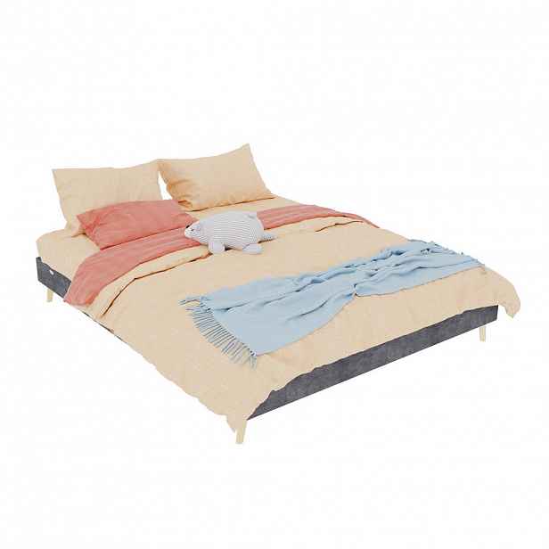 OKWISH POSTEL 160/200 cm šedá z látky a kovu s geometrickým čelem a lamelovým roštem