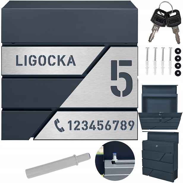 Antracitová Poštovní Schránka Modern Na Dopisy S Laminátem XXL S Adresou
