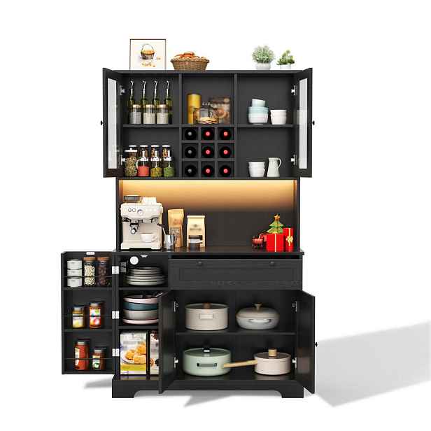 Modenvie BUFFET skříň z MDF, 105/40/180 cm černá s LED osvětlením a zásuvkami