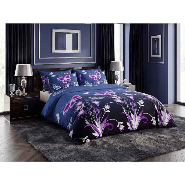 Povlečení z mikrovlákna VIOLET BUTTERFLY tmavě modré Rozměr povlečení: 70 x 90 cm | 140 x 220 cm