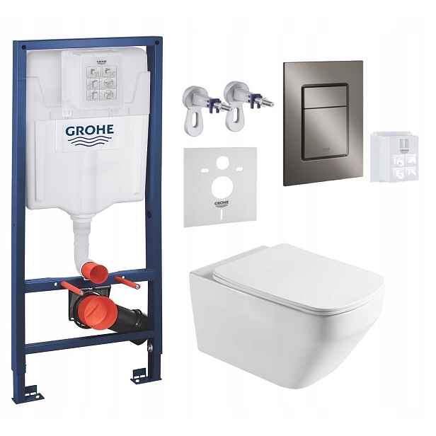 Wc stojan Grohe Rapid Sl s mísou Imprese a tlačítkem grafit, kartáčovaný