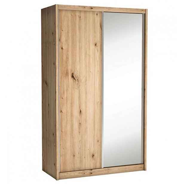 Skřín s posuvnými dveřmi a zrcadlem ANICA - šířka 143 cm, dub artisan