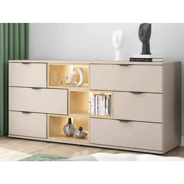 Komoda se zásuvkami Avola, 160 cm, béžová kašmír/dub cremona