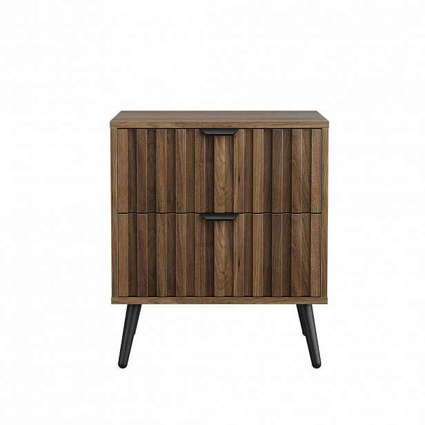Modfu NOČNÍ stolek z MDF 45x40x53 cm ořechová barva se 2 zásuvkami a kovovými nohami