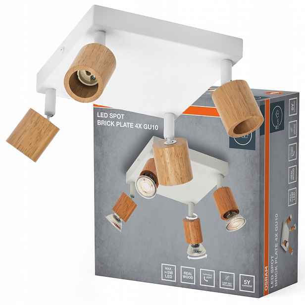 Nástěnná lampa Stropní Svítidlo Reflektor Led Spot 4xGU10 Dřevo Brick Osram