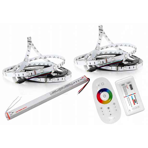 Set Led Rgb Bílá 5050 Páska 10 m Dálkový Ovladač Dotyk