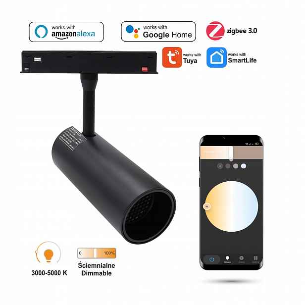 Led reflektor WiFi Zigbee Track 20W pro magnetické lišty Smart Track 48VDC