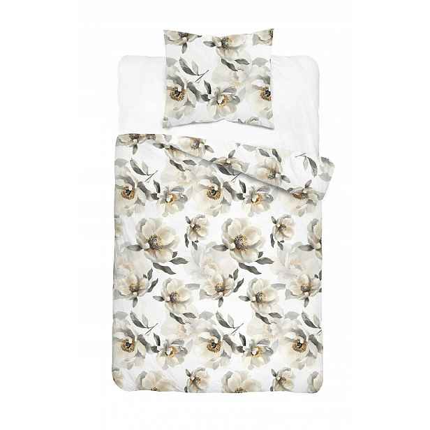 Povlečení 140x200 bílé s velkými krémovými květy Botanica Satin