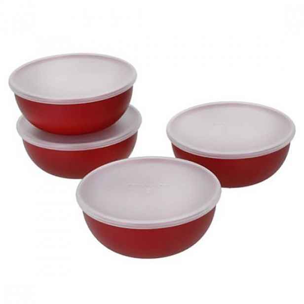 Sada 4 misek, s víčkem, plast, "Empire Red" - značka KitchenAid