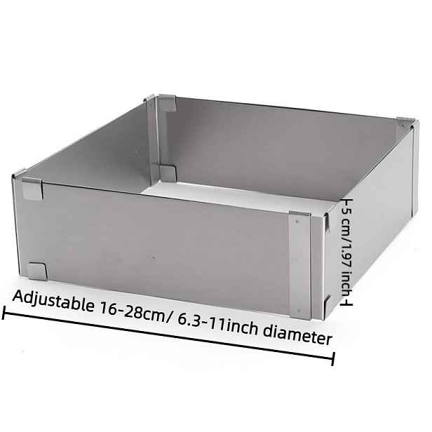 TEMU 1 ks Nastavitelný nerezový formiček na dort, výška 5 cm, nastavitelná šířka v rozsahu od 9 cm do 16 cm od 16 cm do 28 cm. Tento čtvercový