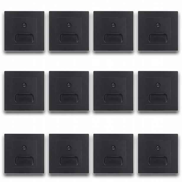12 X Led Schodišťová Lampa Černá, Osvětlení Schodů, Senzor Pohybu Soumraku