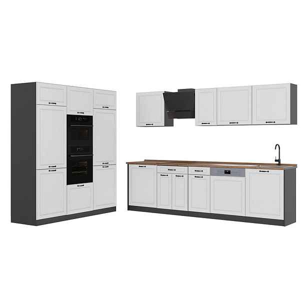 Vicco KUCHYŇSKÝ KOUT R-Line, Bílý venkovský dům/Antracit, 180 cm pracovná doska Dub Goldkraft