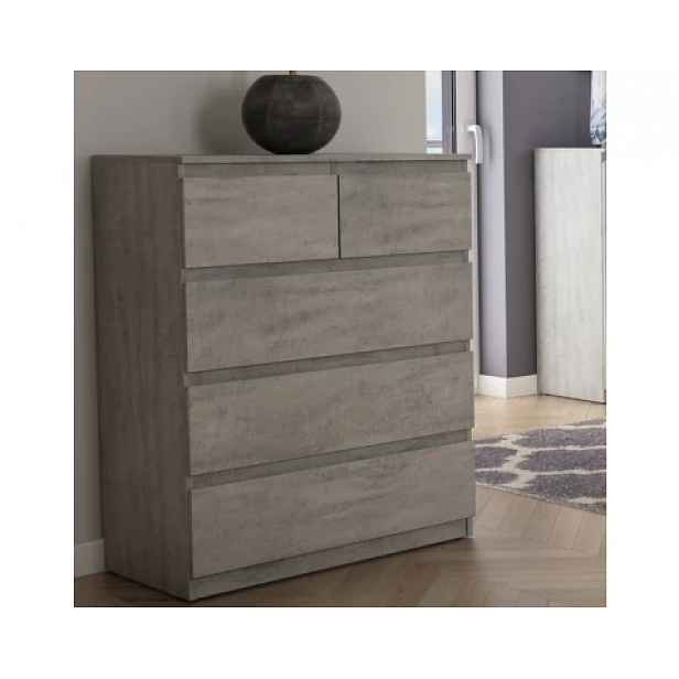 Komoda s 5 zásuvkami Carlos, šedý beton, 75 cm