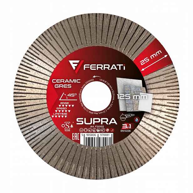 Ferrati Supra Diamantový Kotouč 125 mm x 22,23 mm pro řezání slinuté dlažby a keramiky