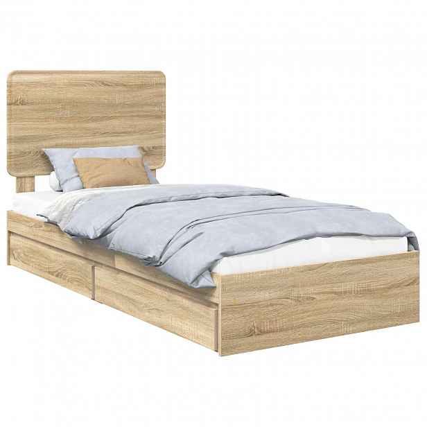 vidaXL Postel s úložným prostorem se zásuvkou Sonoma dub 90 x 190 cm