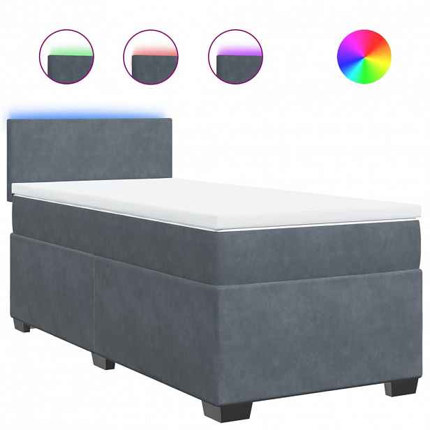 vidaXL Box spring postel s matrací tmavě šedá 90x200 cm samet