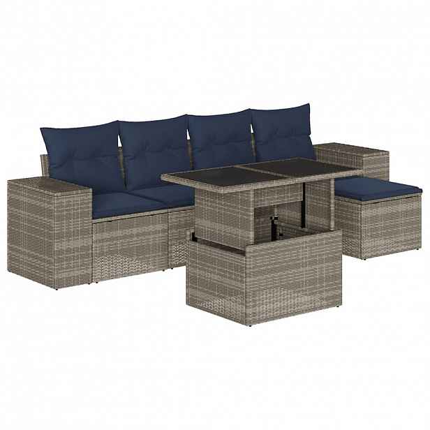 vidaXL 6dílná zahradní sedací souprava s polštáři šedá polyratan